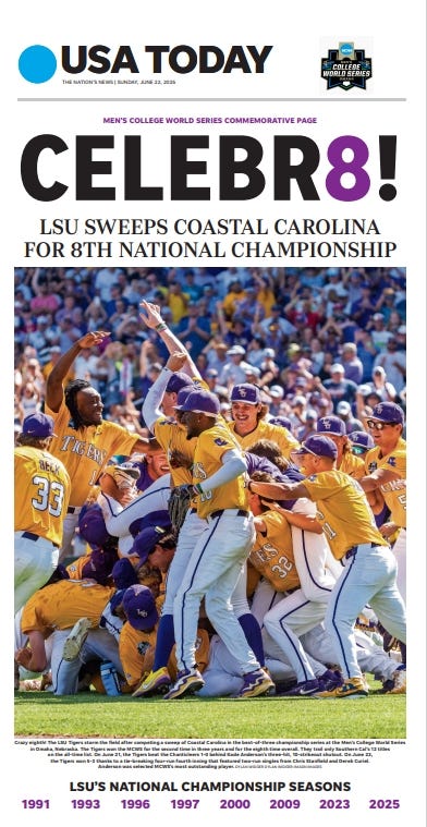 Celebrate LSU Tigers’ College World Series title with our page print
