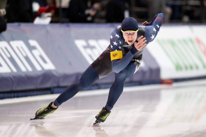 Stolz nearly sets world record in dominating World Cup speed skating win